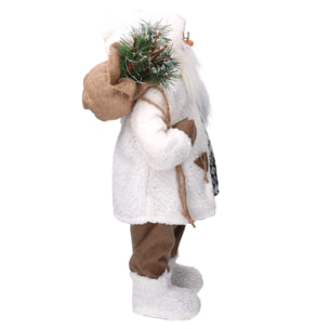 Babbo natale in tessuto con led bianco e marrone cmh45