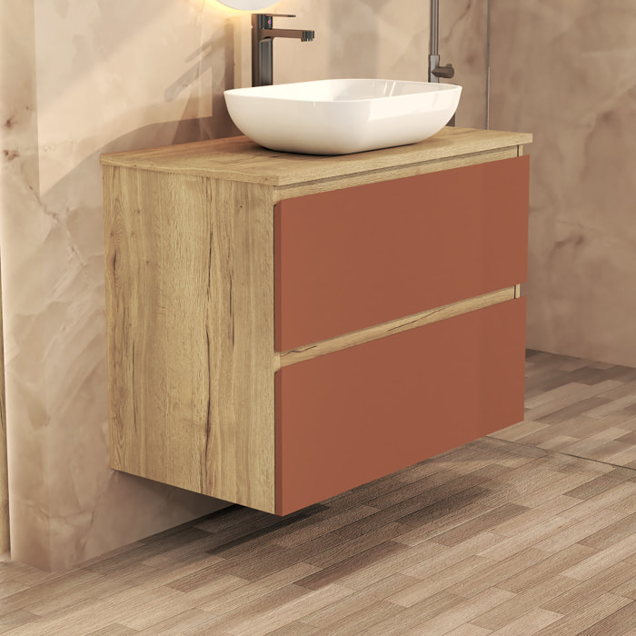 Ensemble de Salle de Bain Nia | Meuble Suspendu | 80 cm Scarlat | Deux Tiroirs |Lavabo sur Plan | Miroir non inclus | Meuble Monté | Alday