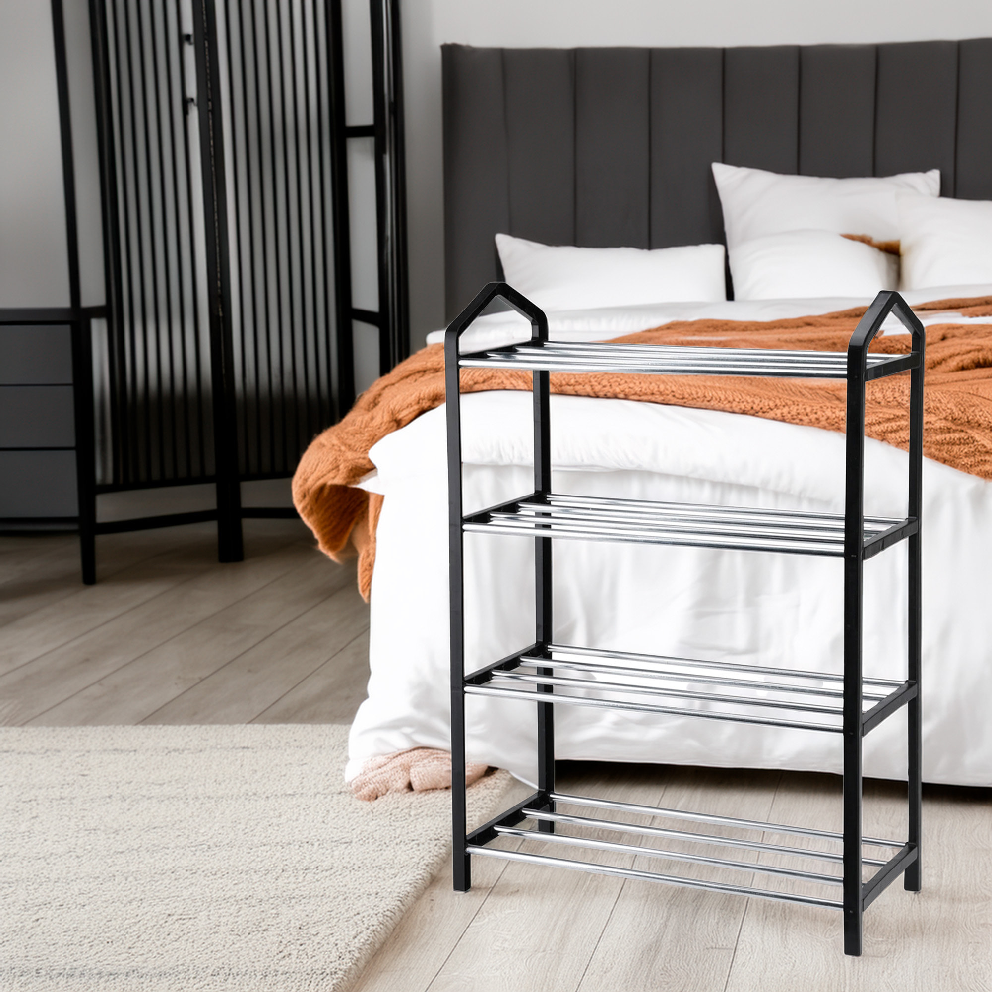 Well home organizador de zapatos de 4 capas con estructura de hierro y plástico para un almacenamiento eficiente