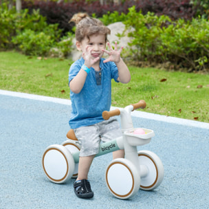 Bicicleta sin Pedales para Niños de 12-36 Meses Bicicleta de Equilibrio con Asiento Ajustable Cesta y 4 Ruedas Silenciosas Carga 20 kg 56x27x39 cm Verde