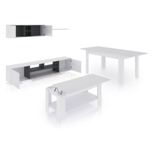 Pack salón con mesa de centro y mesa de comedor Kenzo Max V1A Blanco Brillo - Gris Antracita