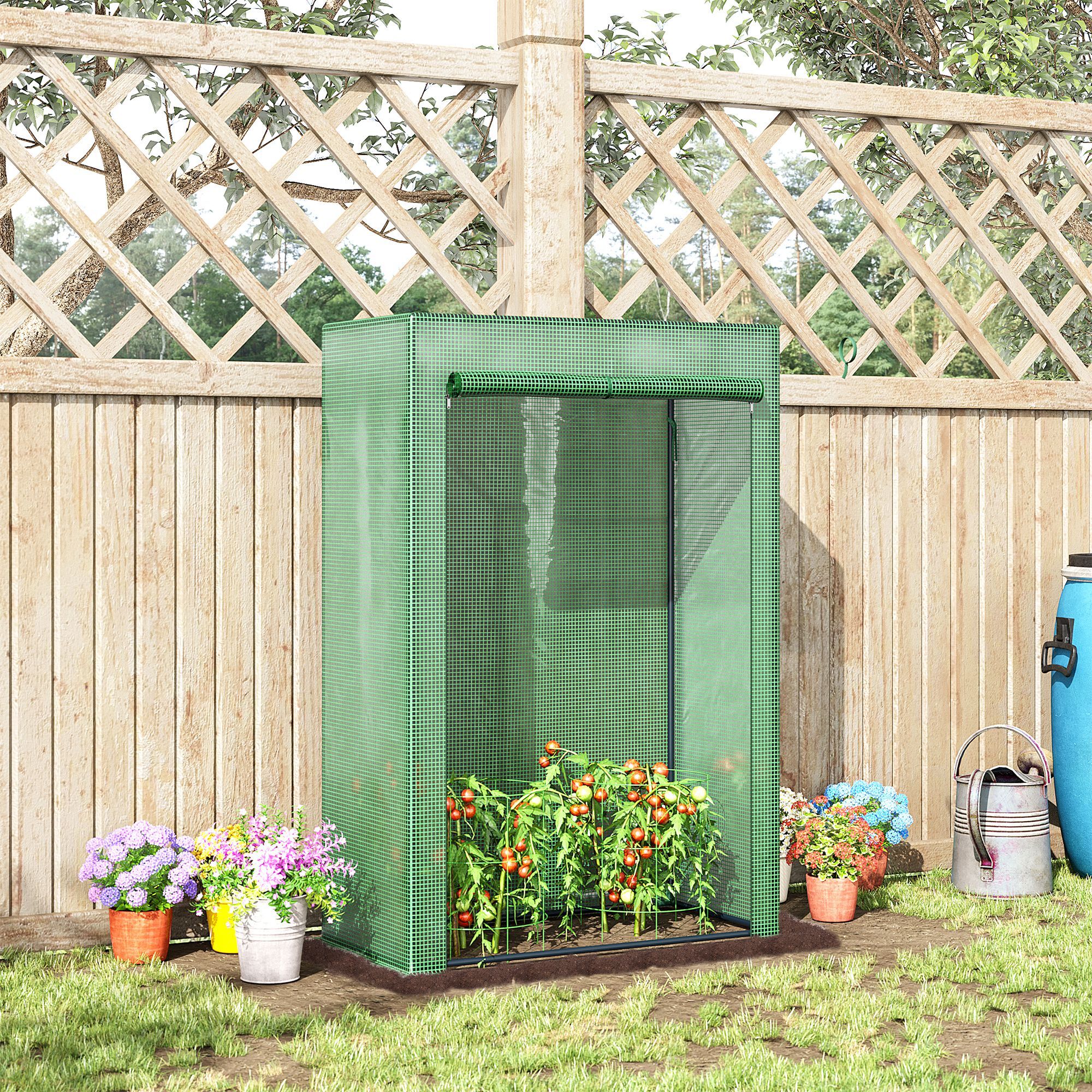 Serre de jardin serre à tomates porte zippée déroulante - 1x0,5x1,5m - acier PVC vert
