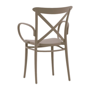 Set di 4 sedie RIO in polipropilene tortora con braccioli, impilabili