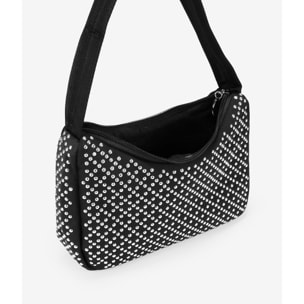 Bolso de hombro negro en nylon con tachas