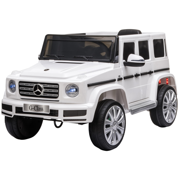 Coche Eléctrico para Niños de +3 Años BENZ G500 Todoterreno de Batería 12 V Vehículo Eléctrico con Control Remoto Música Bocina Velocidad 3-5 km/h Carga 30 kg Blanco