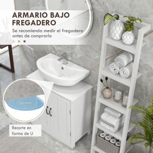 Mueble para Debajo del Lavabo de Madera Mueble Bajo Lavabo de Pie con 2 Puertas y Estantes Ajustables Antivuelco Estilo Moderno Carga 31 kg 90x30x60 cm Blanco