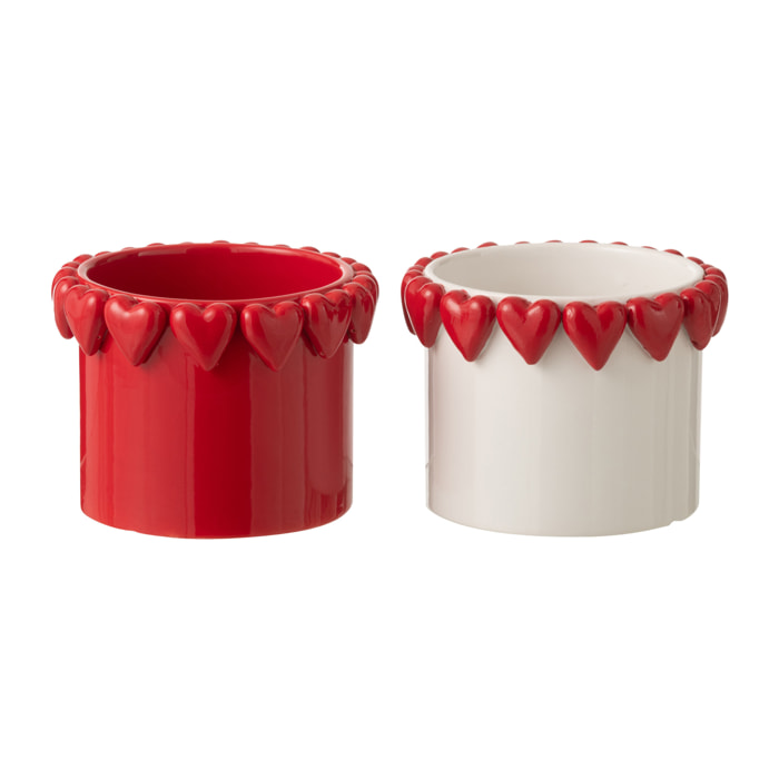 J-Line Cache-pot Coeurs - céramique - blanc/rouge - 2 pièces