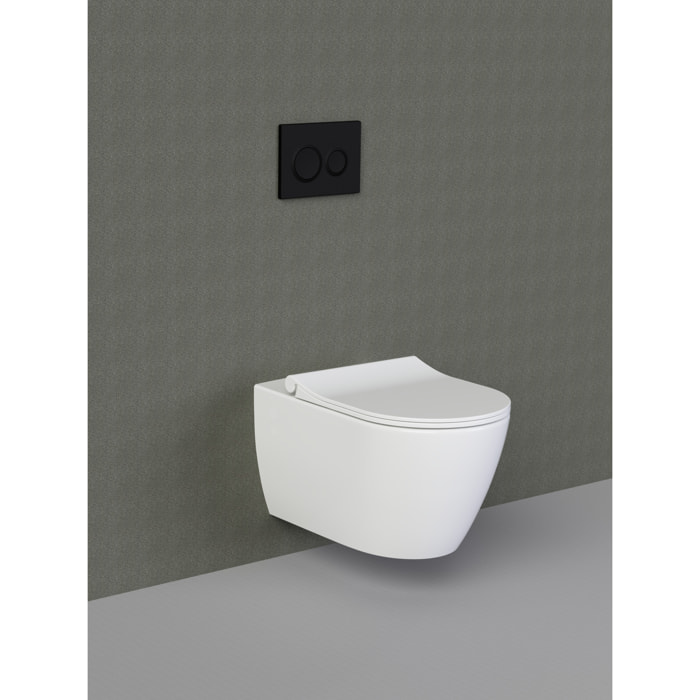 Pack Bati-support Geberit UP320 + WC sans bride Livea Bello + Abattant softclose + Plaque blanc chrome (GebBello-C)