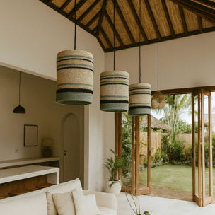 Suspension en jonc de mer naturel et vert BARBADE