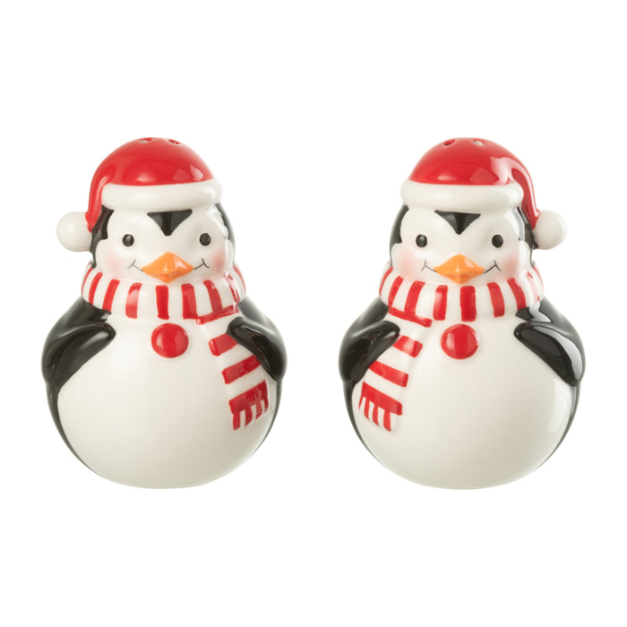 J-Line salière + poivrière Pingouin  - céramique - rouge/blanc - 2 pcs