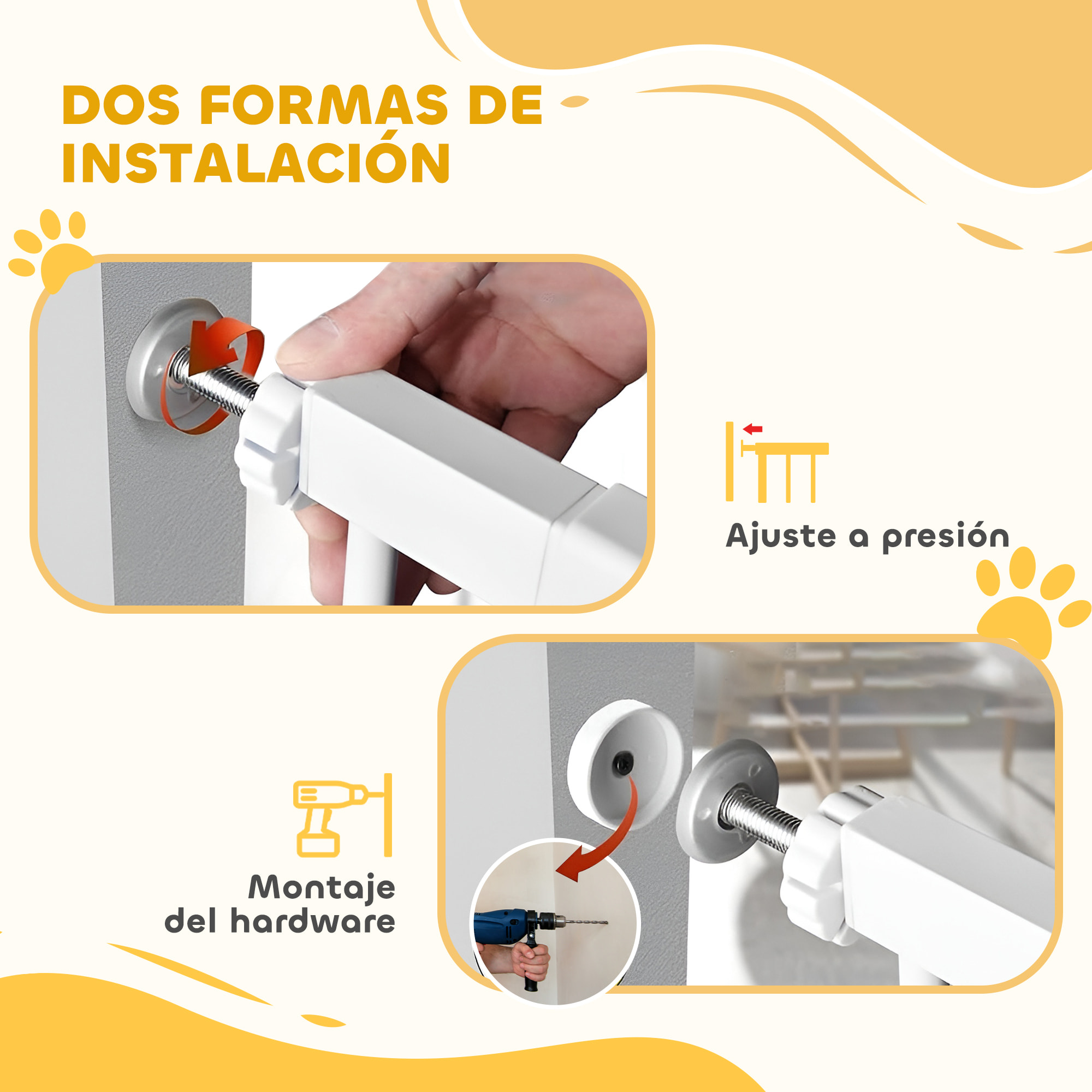 Barrera para Perros Puerta para Perros con Ancho Ajustable 76-104 cm Barrera de Seguridad para Perros con 2 Extensiones Doble Bloqueo y Puerta Pequeña para Escaleras y Puertas Blanco