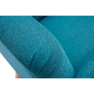 Fauteuil scandinave en tissu bleu canard et bois clair ISKO