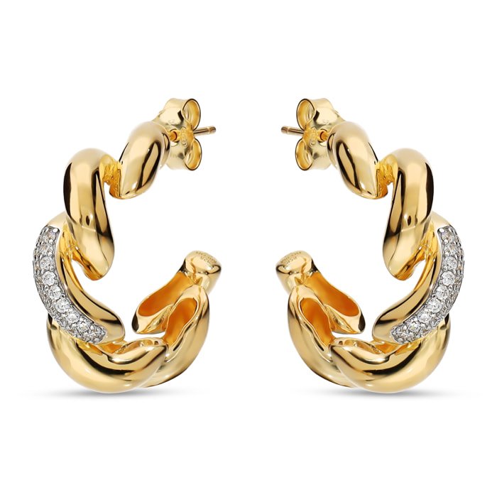 Orecchini Maglia San Marco in Argento 925 placcato Oro Giallo 18Kt con Pavé di Cubic Zirconia