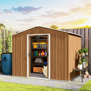 Abri de jardin tôle acier galvanisé effet bois 3,6 m² 2 portes coulissantes