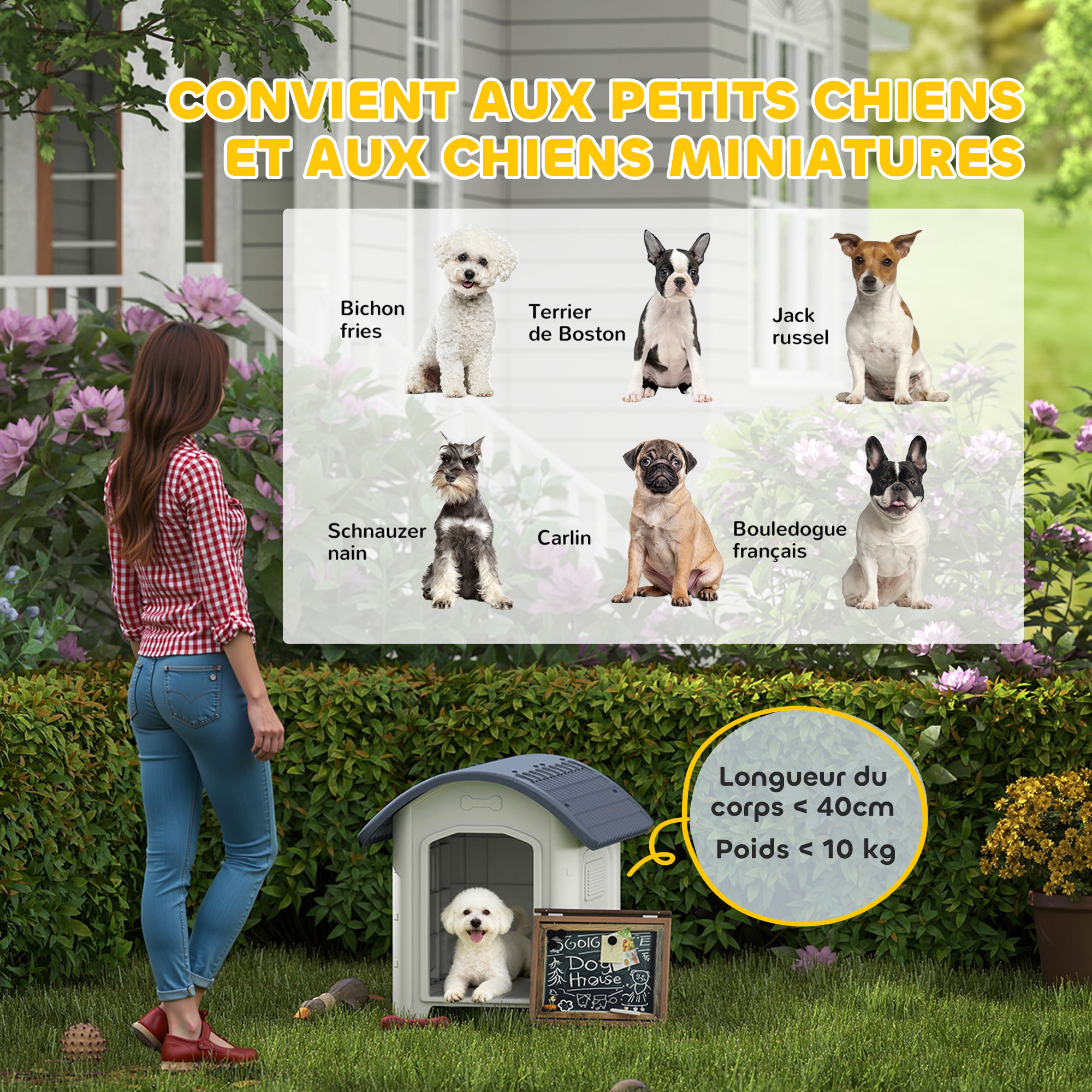 Niche chien plastique design bicolore gris blanc toit cintré 71 x 60 x 63 cm