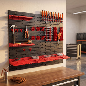 Peg Medium - 4 Pannelli Forati Portautensili da Officina 68 Pezzi Porta attrezzi Portaoggetti da Parete in Metallo Nero
