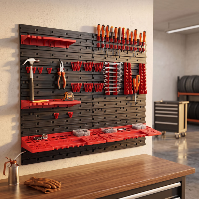 Peg Medium - 4 Pannelli Forati Portautensili da Officina 68 Pezzi Porta attrezzi Portaoggetti da Parete in Metallo Nero