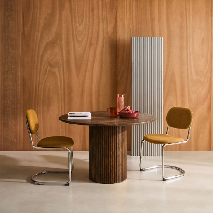 Table à manger ronde bois d'hévéa et placage chêne 4 places ESTELLE