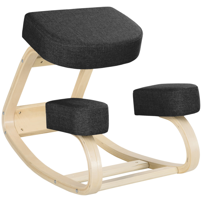 Tabouret ergonomique - siège assis à genoux - chaise à genoux grand confort - bois bouleau polyester noir