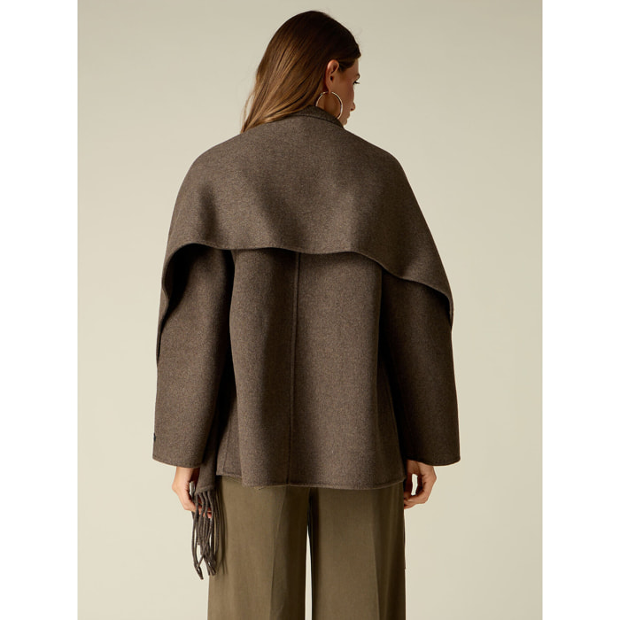 Oltre - Cappotto corto misto lana con sciarpa - Marrone