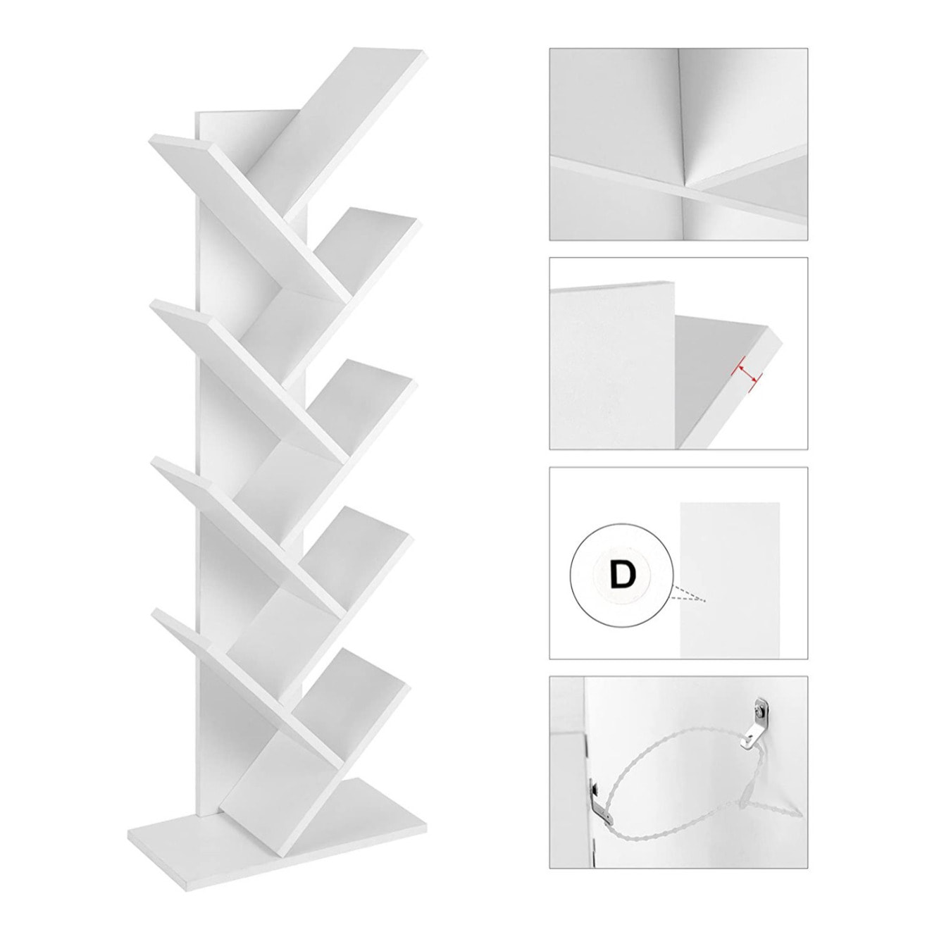 Libreria a Albero con 8 Ripiani in Legno Bianco