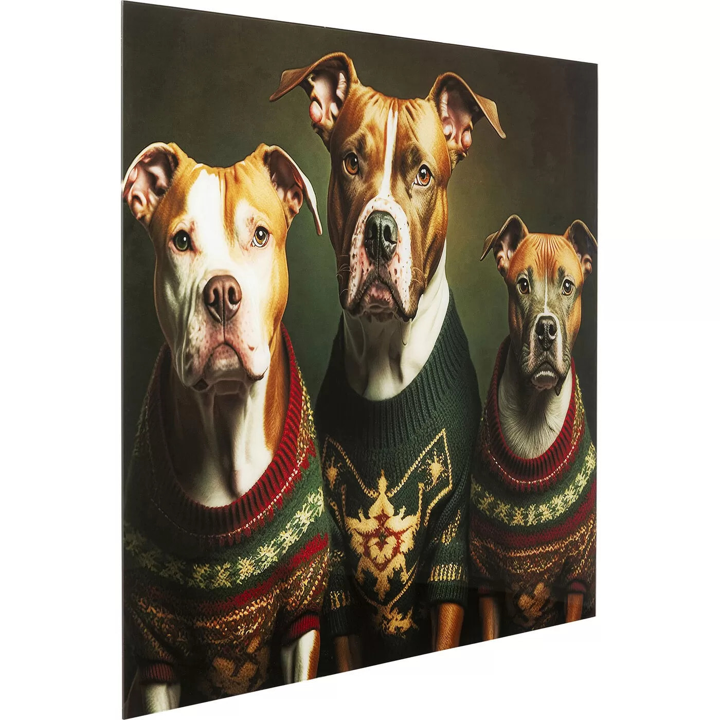 Tableau en verre chiens pulls de Noël 110x90cm Kare Design