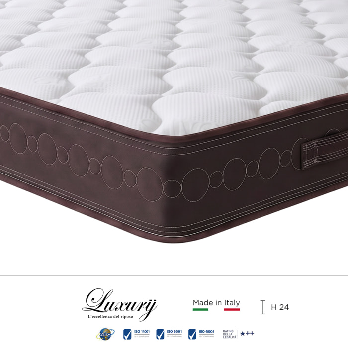"Salerno" H24 cm 140x190 guanciale Memory OMAGGIO, a molle insacchettate indipendenti ,7 zone a portanza differenziata arrotolato