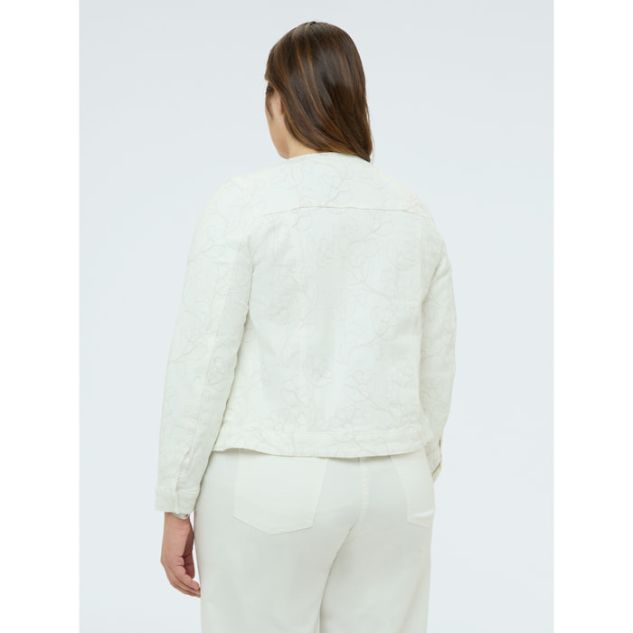 Fiorella Rubino - Chaqueta de denim blanco con bordado floral - Blanco