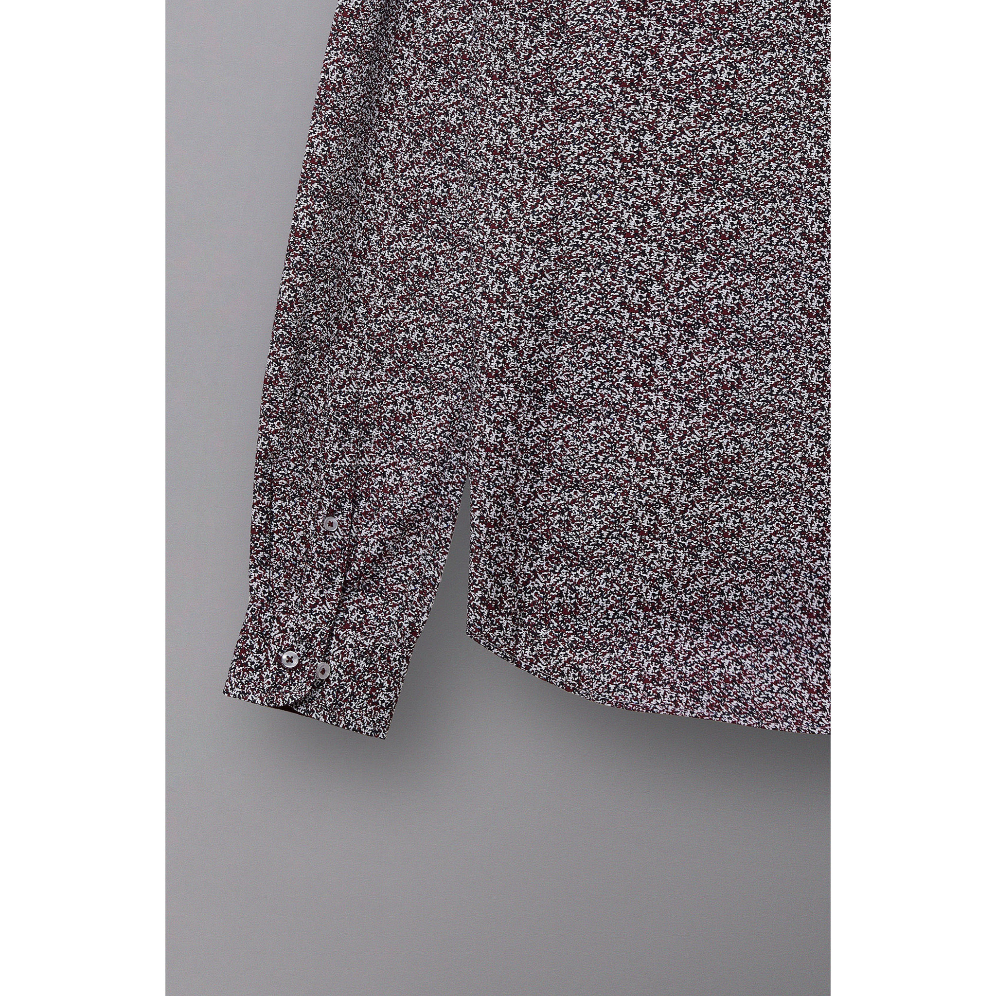 Camicia Uomo 1 Bottone Francese Slim Popeline Stampato Bianco e Bordeaux