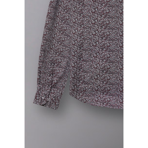 Camicia Uomo 1 Bottone Francese Slim Popeline Stampato Bianco e Bordeaux