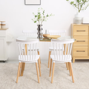 HOMCOM Juego de 4 Sillas de Comedor Estilo Nórdico Sillas de Cocina con Respaldo Alto Asiento de Polipropileno y Patas de Madera de Haya Carga 120 kg 43x52,5x83 cm Blanco
