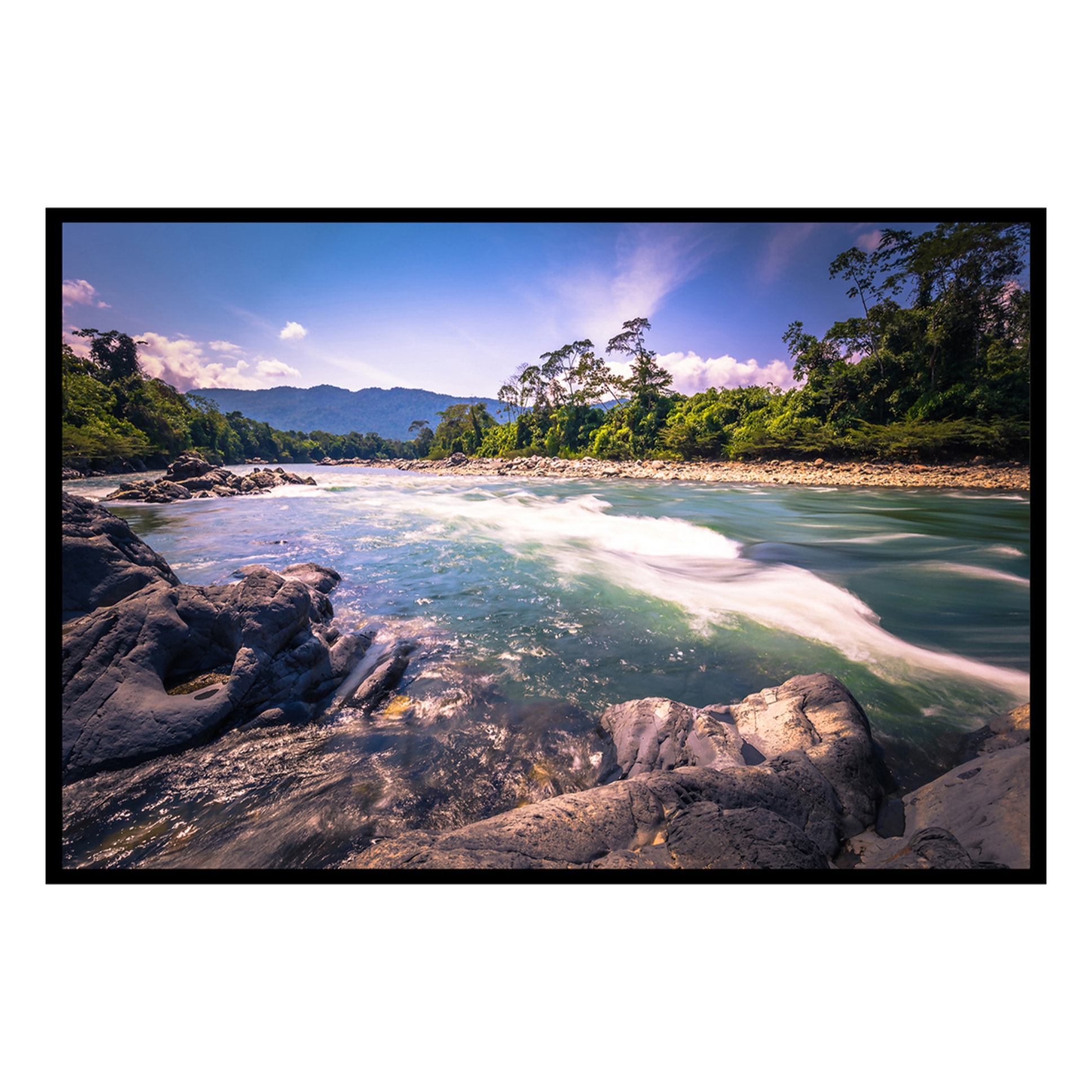 Affiche encadrée rivière tropicale en pleine nature Affiche + cadre en métal - Noir