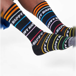 Calcetines happy line thin crew negro
