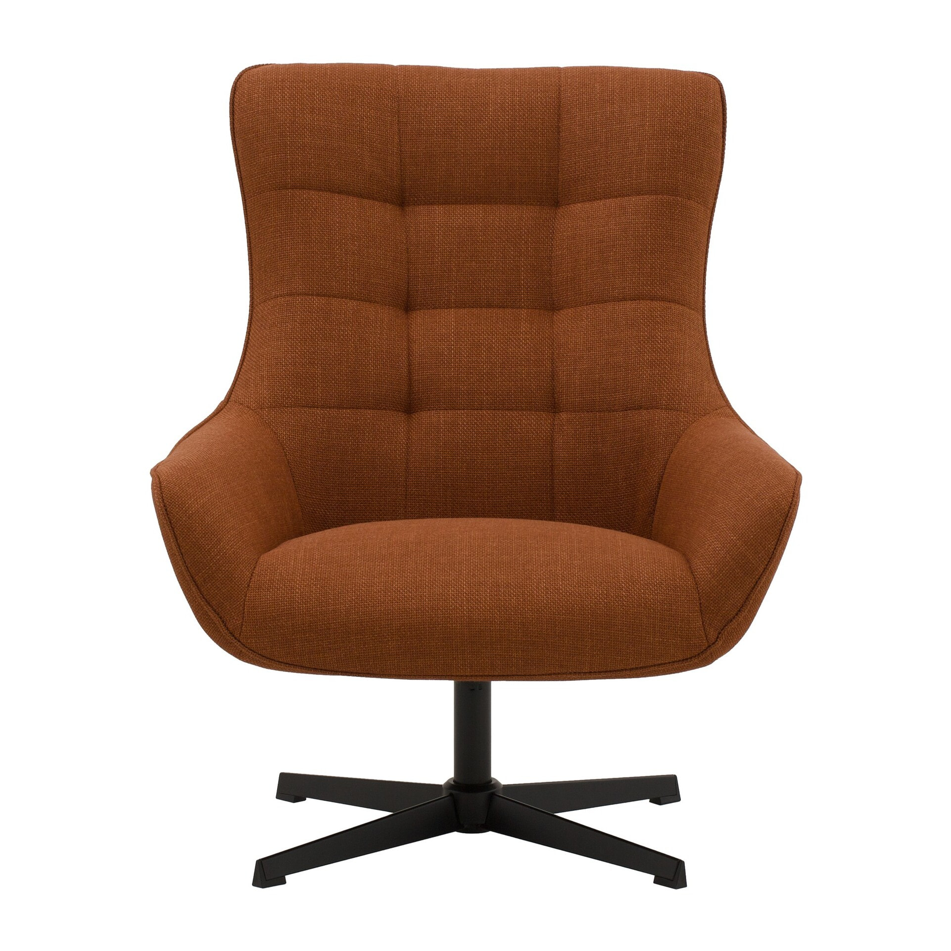 Poltrona girevole CARTAGENA in tessuto terracotta e base in metallo nero