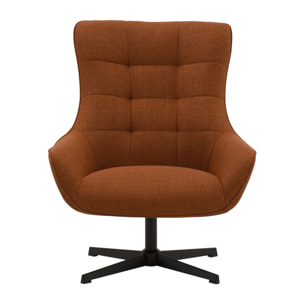 Poltrona girevole CARTAGENA in tessuto terracotta e base in metallo nero