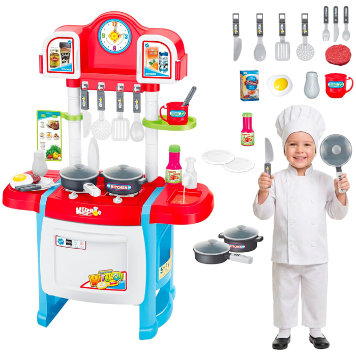 Cucina Giocattolo Per Bambini Con Luci E Suoni Realistici 18 Accessori Rubinetto Con Riciclo Dell'Acqua Set Cucina Educativo 3–8 Anni Blu E Bianco