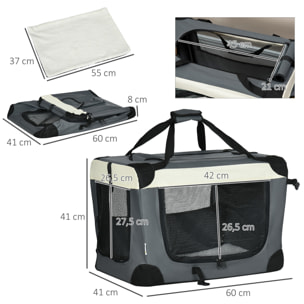 Transportín para Perros Plegable 60x41x41 cm Transportín para Mascotas con Ventanas Cojín Suave y 2 Correas del Hombro Bolsa de Transporte para Mini Perros Gatos Gris
