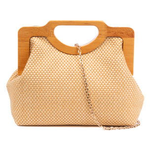 Bogna Bolso de mano Mujer. Fabricado en madera natural y rafia sintética entrelazada.