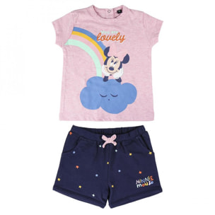 Completo maglietta e pantaloncini Minnie neonata 6-36mesi Lei Disney Rosa