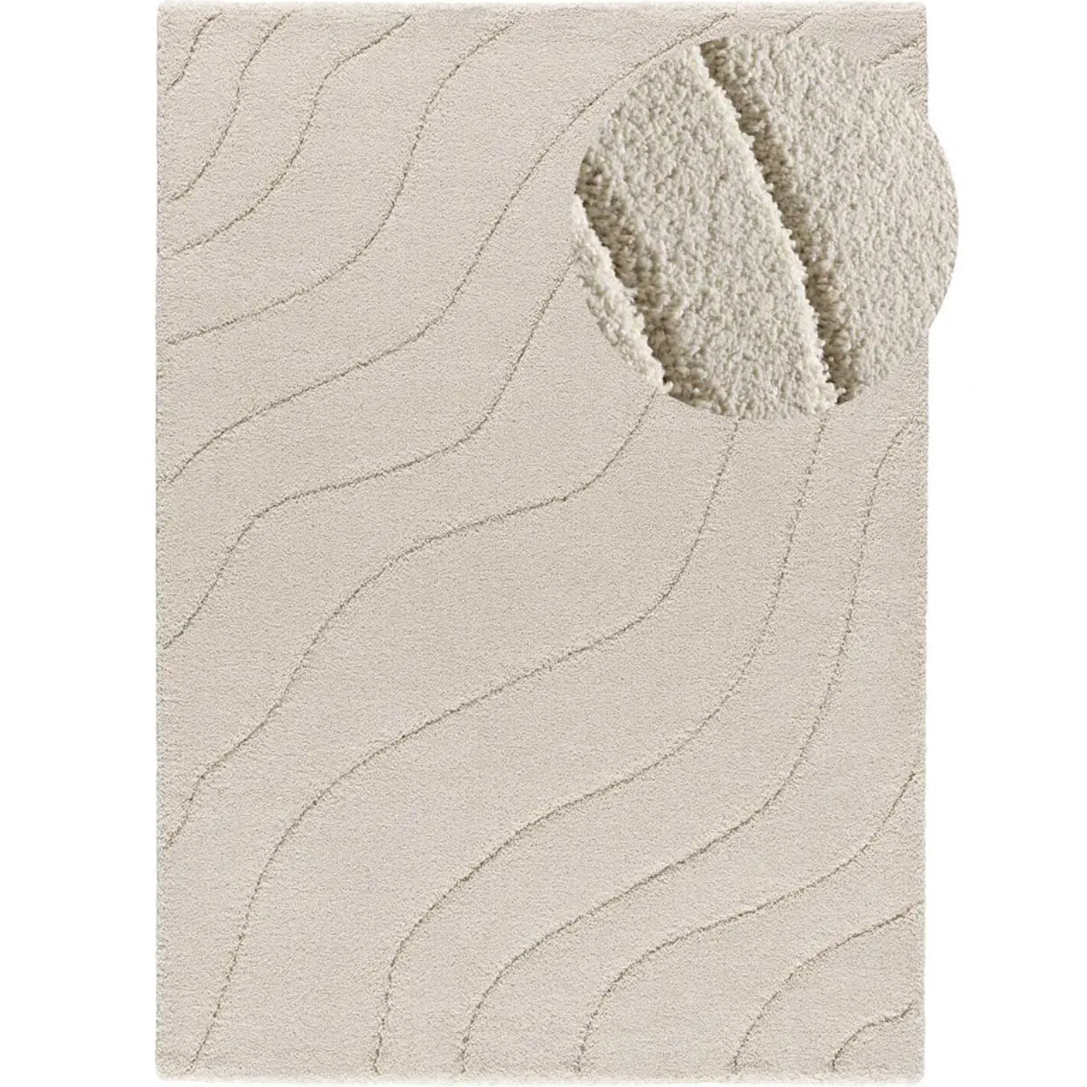 MOLIER Alfombra shaggy con formas abstractas en blanco, varias medidas disponibles.