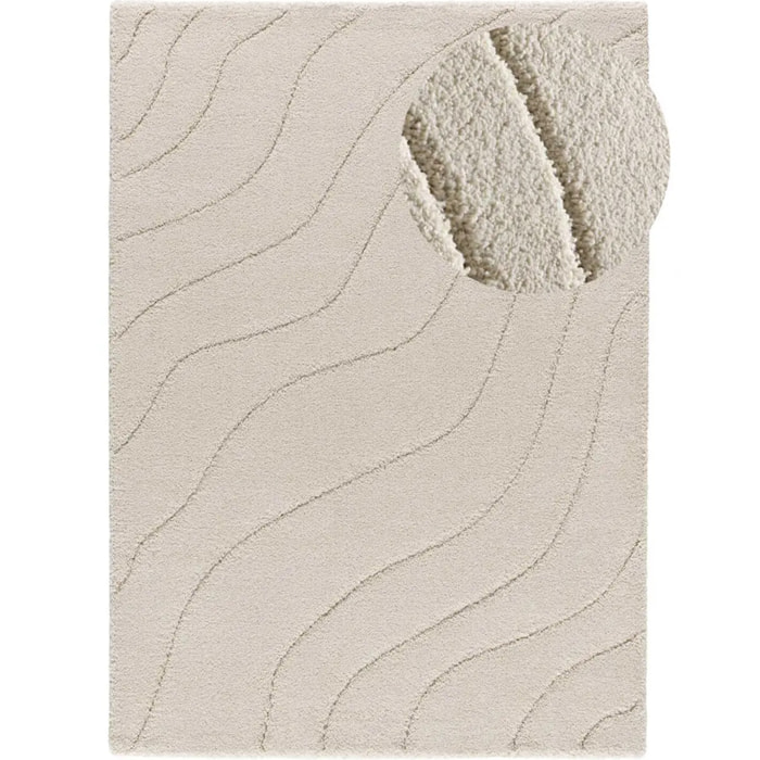 MOLIER Alfombra shaggy con formas abstractas en blanco, varias medidas disponibles.