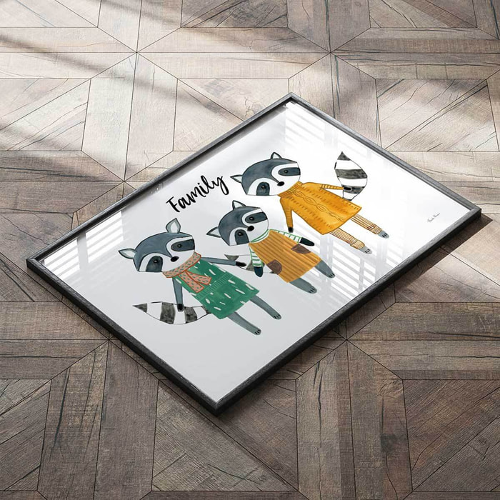 Affiche enfant famille voisine  Affiche sous cadre noir