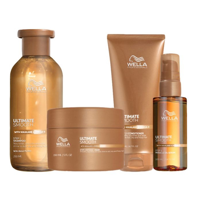 WELLA PROFESSIONALS Kit Ultimate Smooth Step 1 Shampoo 250ml + Step 2 Intense Mask 150 + Step 2 Conditioner 200ml + Step 3 Serum Oil 100ml