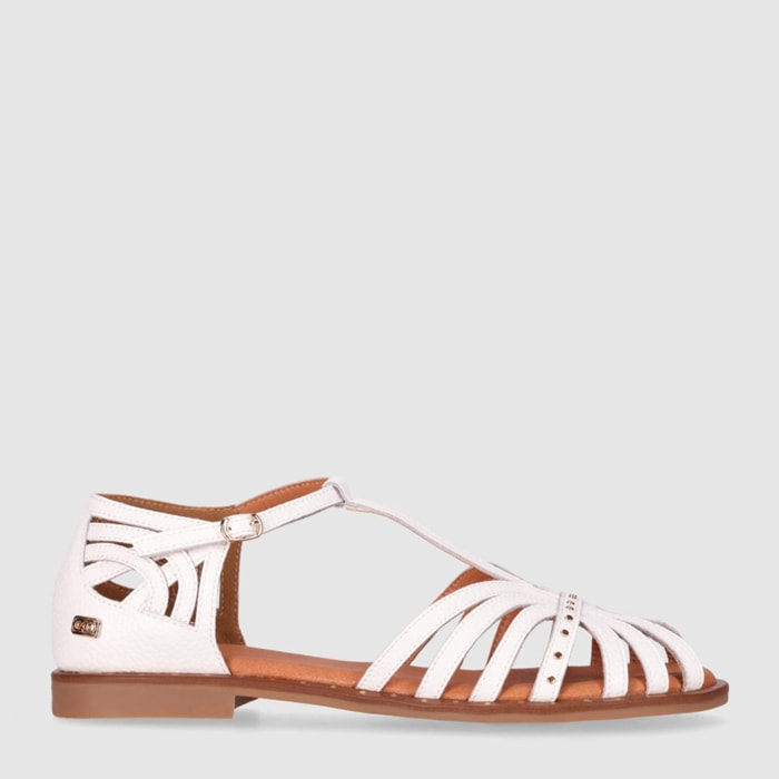 Sandalias de Piel - Blanco - Tacón: 1 cm