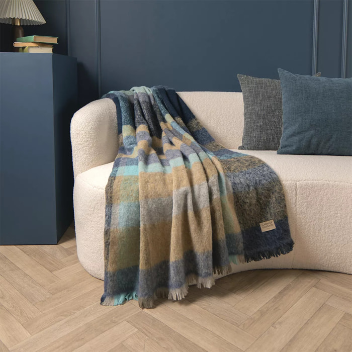 Plaid laine & autres fibres 200 g/m² motif jacquard bleu gris Mohaira irish blue
