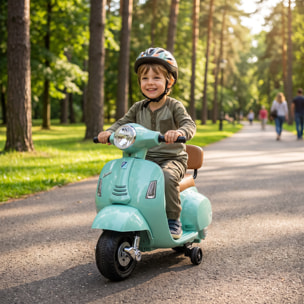 Moto Eléctrica para Niños Licencia Mini Vespa GTS 6V, Moto Eléctrica Infantil con 2 Ruedas Auxiliares, Batería de Litio, Faro, Bocina, Respaldo, 2,5 km/h, Avance y Atrás, 18-36 Meses, Verde