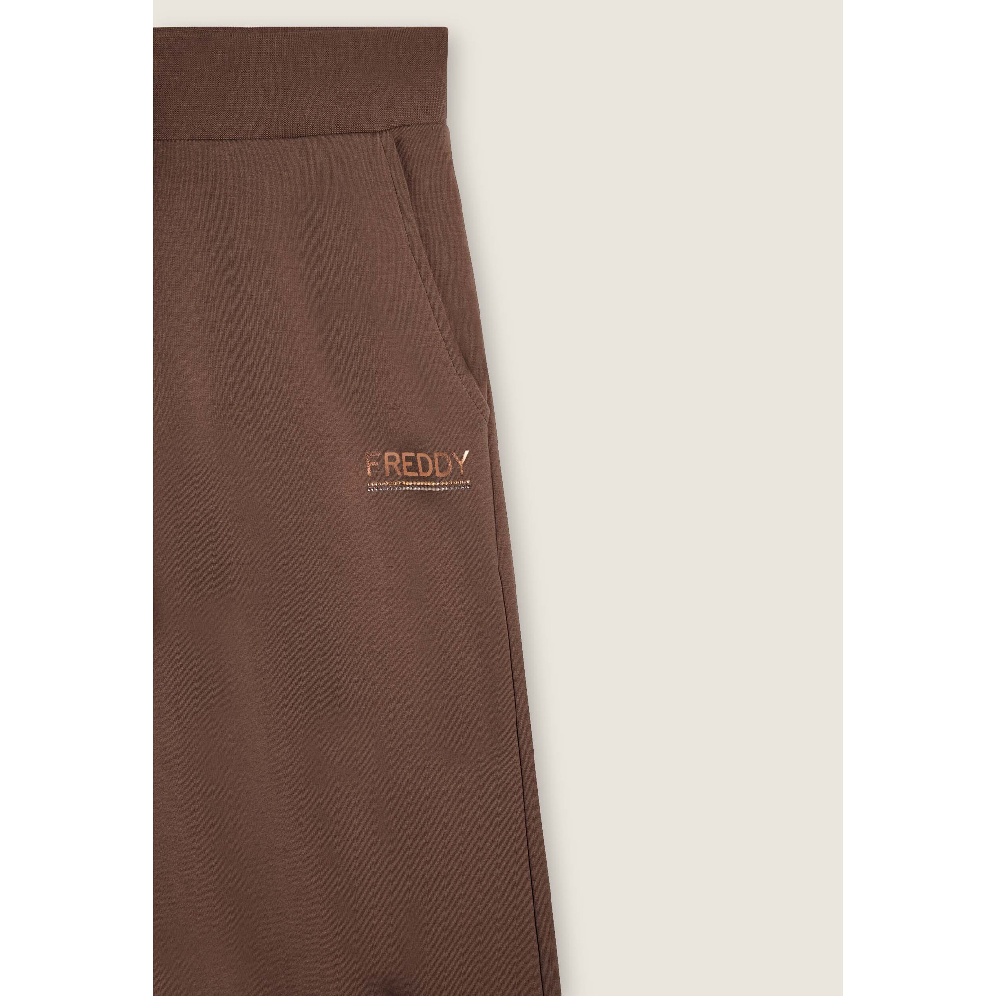 Pantaloni wide leg da donna con logo in strass bicolore