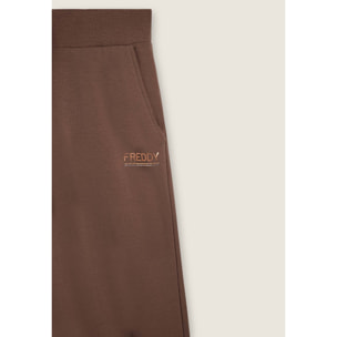 Pantaloni wide leg da donna con logo in strass bicolore