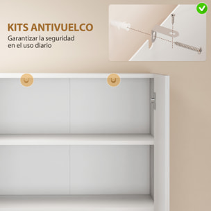 Alacena de Cocina, Mueble Auxiliar de Cocina con 4 Puertas, Compartimento Abierto, Estantes Ajustables, 68x34x180 cm, Blanco Brillo