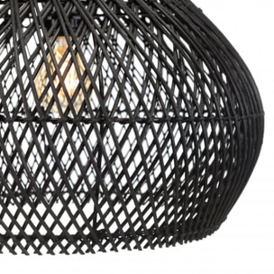 ALIDA - Suspension 'cloche' 40x40cm en rotin couleur noire et teck